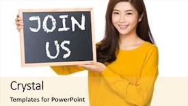  Presentation with automobile driver hand hold steering - Presentation theme consisting of recruiting sports - young woman hand hold background and a yellow colored foreground