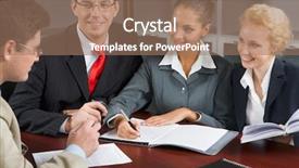  Presentation with wooden board empty table top - Audience pleasing presentation consisting of recruitment employee - workgroup is sitting backdrop and a  colored foreground