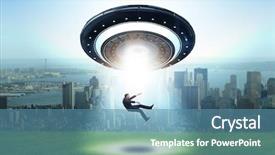  Presentation with recruitment - Presentation enhanced with recruitment industry - flying saucer abducting young businessman background and a teal colored foreground