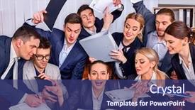  Presentation with happy life - PPT layouts having recruitment project - business people office life background and a ocean colored foreground