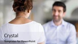  Presentation with interview - Beautiful slides featuring recruitment project - interview of two business professionals backdrop and a  colored foreground