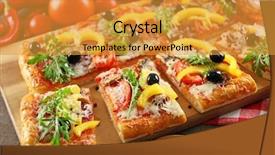  Presentation with table appoinment - Theme with rectangle - pieces of delicious pizza background and a gold colored foreground