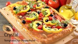  Presentation with pizza - Theme having rectangle delicious pizza and vegetables background and a gold colored foreground