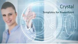  Presentation with digital earth abstract blue - PPT theme featuring rectangle geometric pattern - businesswoman using digital screen background and a sky blue colored foreground