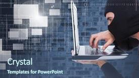  Presentation with hacker - Cool new slide set with rectangle geometric pattern - hacker using a laptop backdrop and a ocean colored foreground