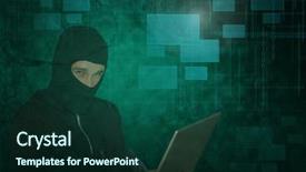  Presentation with hacker - Beautiful slide deck featuring rectangle geometric pattern - hacker using a laptop backdrop and a forest green colored foreground