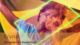  Presentation with female soccer - Theme with rectangle-neon-over-african-american background and a gold colored foreground