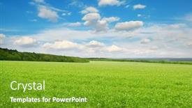  Presentation with blue green - Beautiful PPT theme featuring rectangular-landscape-with-green-pea backdrop and a tawny brown colored foreground