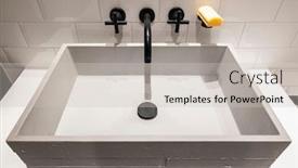  Presentation with black hand - PPT theme having rectangular-shape-concrete-hand-wash background and a soft green colored foreground