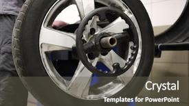  Presentation with render of a car suspension - Audience pleasing presentation design consisting of rectifier - close-up of a car wheel backdrop and a dark gray colored foreground