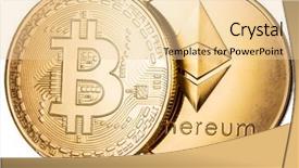  Presentation with blockchain technology - Presentation design with recuerdos de actividad fisica - physical bitcoin and ethereum coin background and a  colored foreground