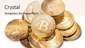  Presentation with blockchain technology - Beautiful presentation design featuring recuerdos de actividad fisica - shiny physical bitcoins isolated backdrop and a lemonade colored foreground