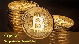  Presentation with blockchain technology - Slide deck having recuerdos de actividad fisica - shiny physical bitcoins on black background and a tawny brown colored foreground