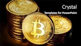  Presentation with blockchain technology - PPT theme having recuerdos de actividad fisica - shiny physical bitcoins on black background and a black colored foreground