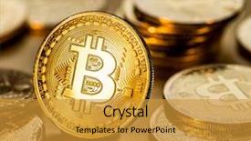  Presentation with blockchain technology - Amazing theme having recuerdos de actividad fisica - shiny physical bitcoins on golden backdrop and a  colored foreground