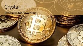  Presentation with blockchain technology - Cool new slides with recuerdos de actividad fisica - shiny physical bitcoins on golden backdrop and a yellow colored foreground