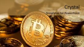  Presentation with bitcoins - Colorful slide set enhanced with recuerdos de actividad fisica - shiny physical bitcoins on golden backdrop and a gold colored foreground