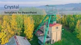  Presentation with climate change - Beautiful PPT theme featuring recultivated landscape after mining winding tower of old underground mine climate change concept back to nature backdrop and a light blue colored foreground