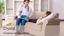  Presentation with doctor visiting family - Presentation theme featuring recuperare medicala - young handsome doctor visiting female background and a  colored foreground