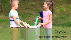  Presentation with recycle glass waste for recycling - Beautiful slides featuring recycle - children collecting garbage outdoors recycling backdrop and a seafoam green colored foreground