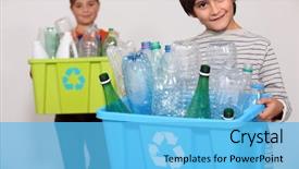  Presentation with bottles - Audience pleasing presentation consisting of recycle - children recycling plastic bottles backdrop and a light blue colored foreground