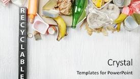  Presentation with recyclable - Colorful PPT layouts enhanced with recycle - composition with garbage and word backdrop and a white colored foreground