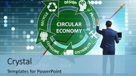  Presentation with economy - Slides with recycle - concept of circular economy background and a light blue colored foreground