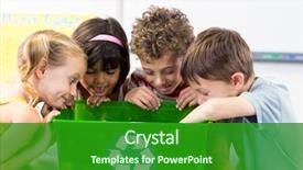  Presentation with bottles - Slide set enhanced with recycle - cute children looking at plastic background and a forest green colored foreground