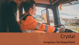  Presentation with garbage truck - PPT theme enhanced with recycle - garbage removal worker driving background and a red colored foreground