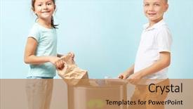  Presentation with bin - PPT theme consisting of recycle - little children throwing garbage background and a coral colored foreground
