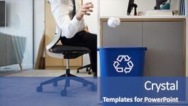  Presentation with bin - Theme enhanced with recycle - man at desk throwing screwed background and a ocean colored foreground