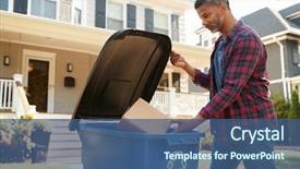  Presentation with bin - Amazing slides having recycle - man filling recycling bin backdrop and a ocean colored foreground