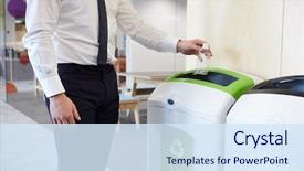  Presentation with plastic bottle - Amazing PPT layouts having recycle - man in an office throwing backdrop and a sky blue colored foreground