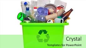  Presentation with bin - Beautiful presentation design featuring recycle - photo of a green recycling backdrop and a seafoam green colored foreground