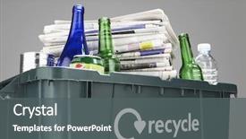  Presentation with bin - Colorful presentation theme enhanced with recycle - recycling bin filled with waste backdrop and a gray colored foreground