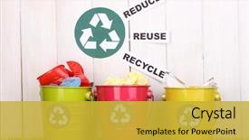  Presentation with recycling - Beautiful PPT theme featuring recycle - recycling bins on green grass backdrop and a yellow colored foreground