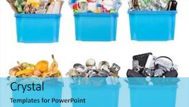  Presentation with plastic waste - PPT theme having recycle - recycling bins with paper plastic background and a cyan colored foreground