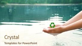  Presentation with water environment - PPT theme with recycle - woman holding water in hands background and a cream colored foreground