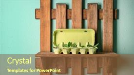  Presentation with plants growing - PPT theme having recycle - wooden shelf with cardboard eggs background and a tawny brown colored foreground