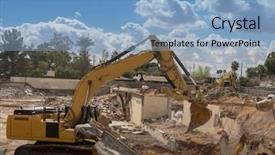  Presentation with bulldozer - Slide set featuring recycle building demooltion - bulldozer doing demo work background and a light blue colored foreground