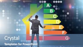  Presentation with energy efficiency - Colorful slides enhanced with recycle certificate - businessman in energy efficiency concept backdrop and a  colored foreground