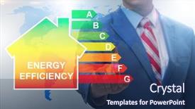  Presentation with energy efficiency - Beautiful slides featuring recycle certificate - businessman in energy efficiency concept backdrop and a navy blue colored foreground