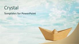  Presentation with certificate - Presentation theme having recycle certificate - one brown paper boat isolated background and a sky blue colored foreground