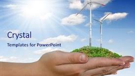  Presentation with wind energy - Presentation theme featuring recycle energy - wind turbine in hand background and a  colored foreground