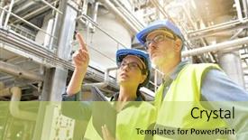  Presentation with polyester plant industrial - Beautiful slide deck featuring recycle factory - industrial engineers working in recycling backdrop and a yellow colored foreground