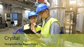  Presentation with industrial hygiene for civil engineering - Colorful slide set enhanced with recycle factory - industrial engineers working in recycling backdrop and a yellow colored foreground