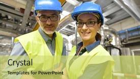  Presentation with industrial - PPT layouts with recycle factory - portrait of smiling industrial engineers background and a yellow colored foreground