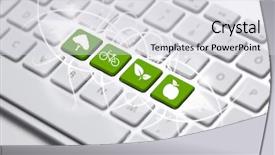  Presentation with eco - Audience pleasing theme consisting of recycle icon button - eco keyboard green recycling concept backdrop and a sky blue colored foreground