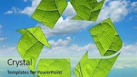  Presentation with reflecting - Presentation theme enhanced with recycle logo and clouds and blue sky reflecting on calm waters background and a yellow colored foreground