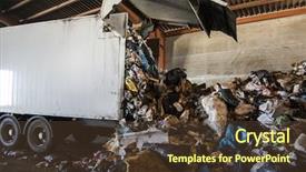  Presentation with garbage truck - Cool new slide set with recycle plant truck unloading huge backdrop and a tawny brown colored foreground